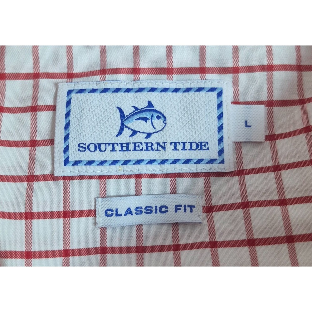 Southern Tide Mens UGA Georgia Bulldogs Button-Up Shirt Large Red White Check - Picture 4 of 5